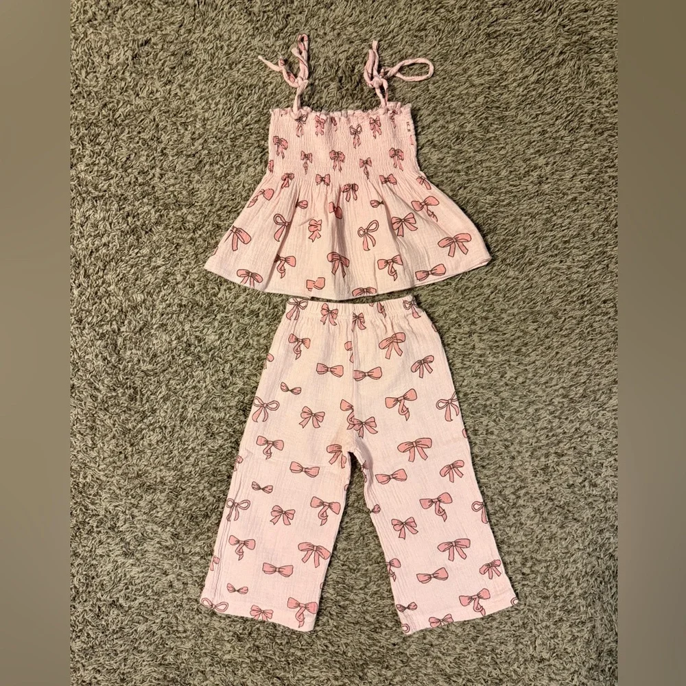 2 Piece Bow Print Outfit for Toddler Girl